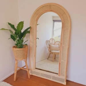 Rattan floor mirror