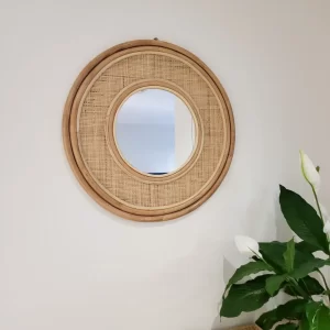 round rattan mirror