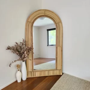 Rattan floor mirror