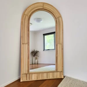 Rattan floor mirror