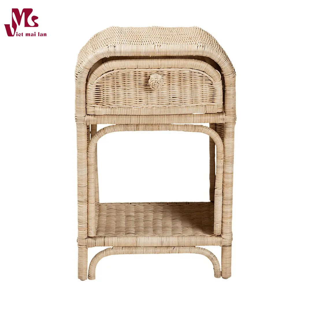 Modern Bohemian Natural Brown Rattan Nightstand