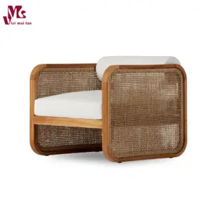 Natural Woven Wicker Outdoor Lounge Arm Chair