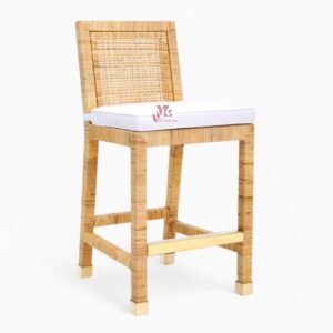 Rattan Wicker Bar Stools with Wooden Legs