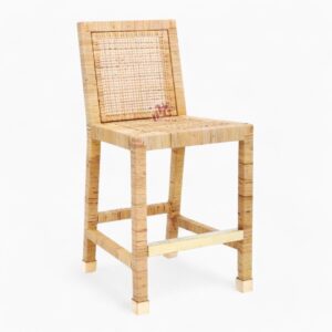 Rattan Wicker Bar Stools with Wooden Legs
