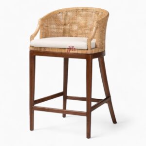 Vintage Wooden and Rattan Bar Chair
