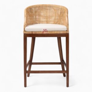 Vintage Wooden and Rattan Bar Chair
