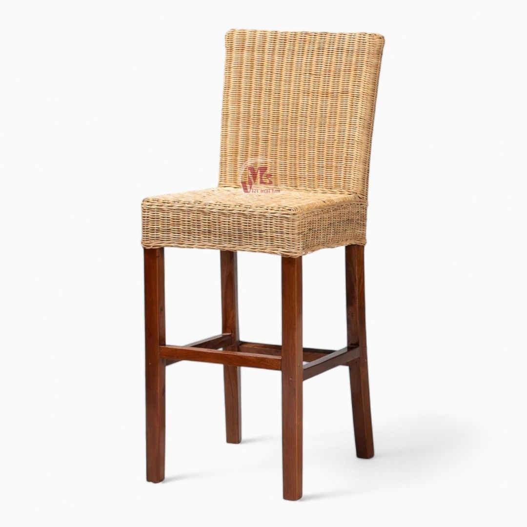 Rattan Bar Chair with Wooden Legs