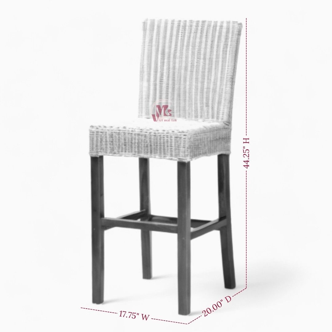 Rattan Bar Chair with Wooden Legs