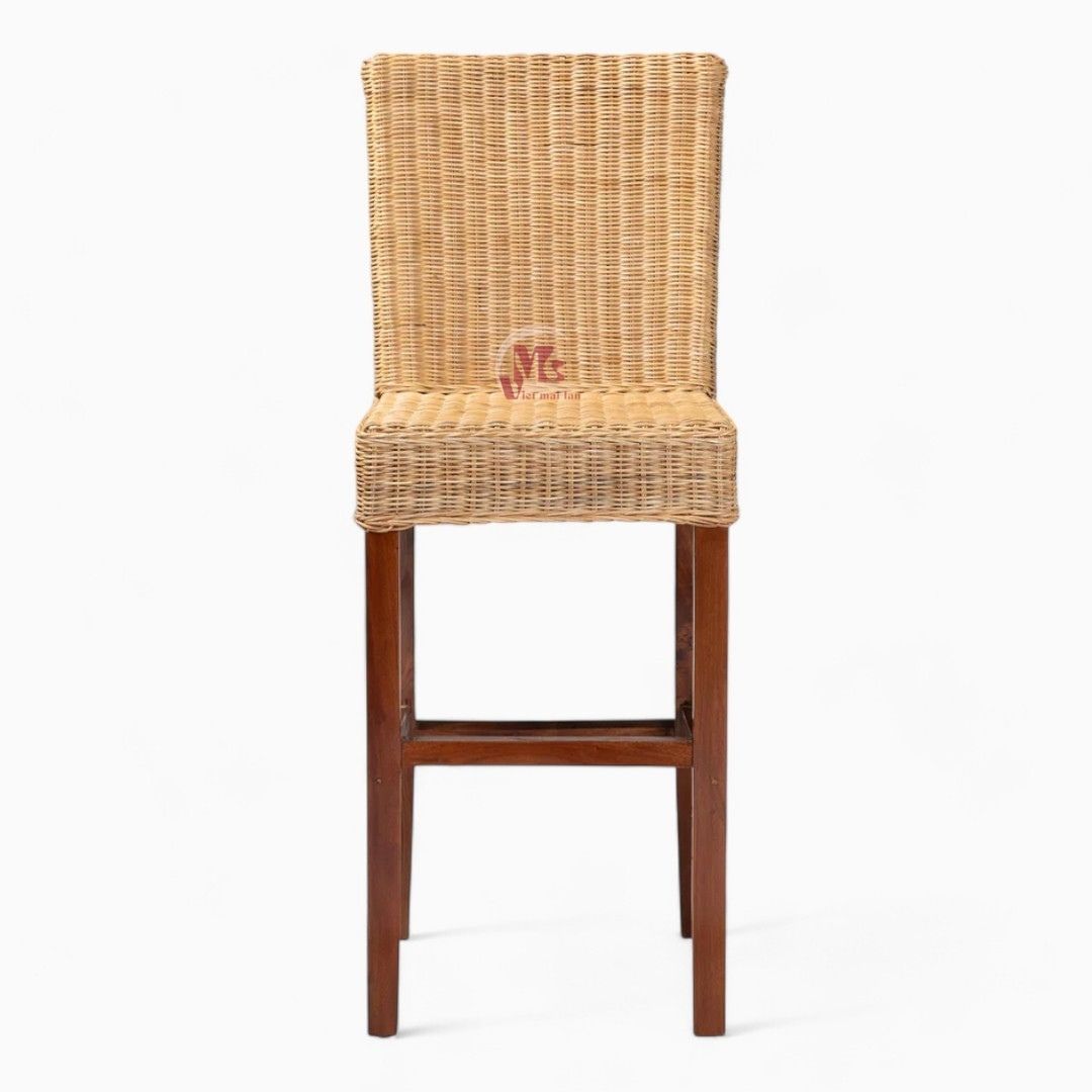 Rattan Bar Chair with Wooden Legs