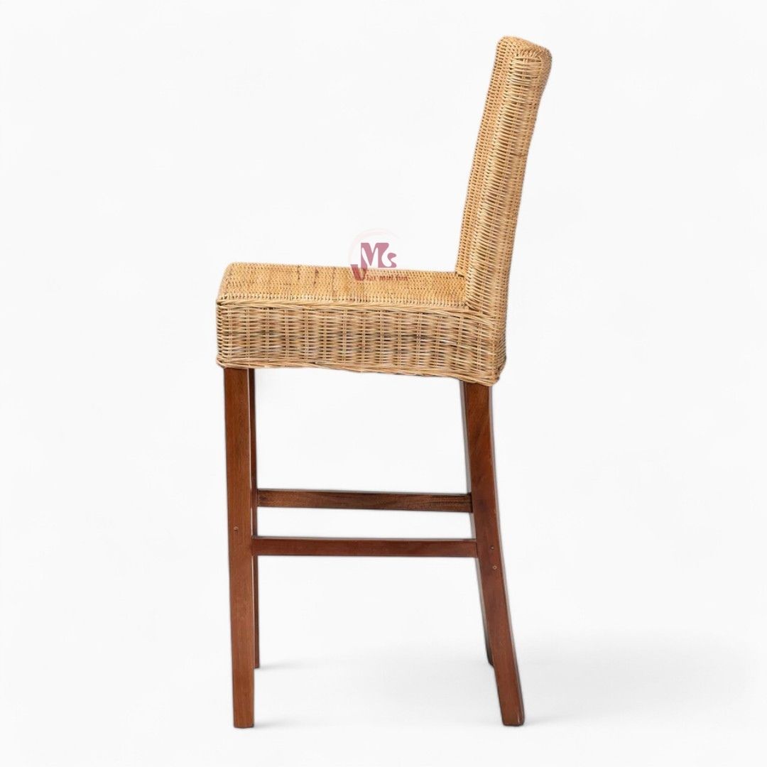 Rattan Bar Chair with Wooden Legs
