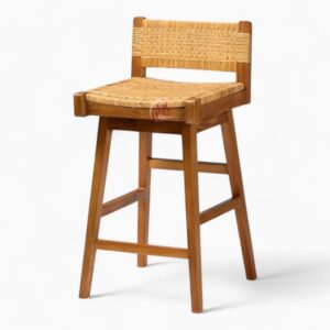 Natural Wicker Rattan Bar Chair with Wooden Legs