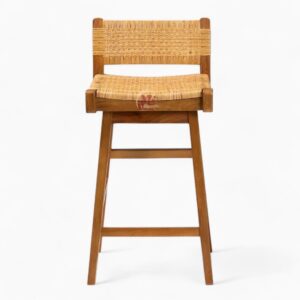 Natural Wicker Rattan Bar Chair with Wooden Legs