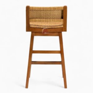 Natural Wicker Rattan Bar Chair with Wooden Legs
