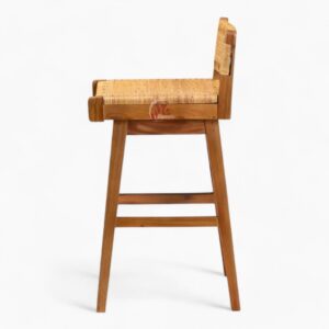 Natural Wicker Rattan Bar Chair with Wooden Legs