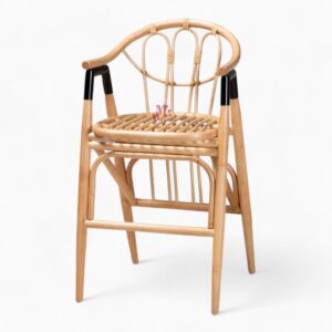 Modern Rattan Bar Stool with Wooden Legs