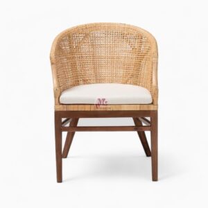 Wicker Dining Chair with Wooden Legs