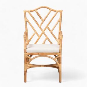 Brown Wicker Rattan Dining Chair With Cushion