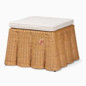 Woven Rattan Footstool with Cushion
