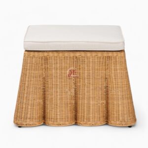 Woven Rattan Footstool with Cushion