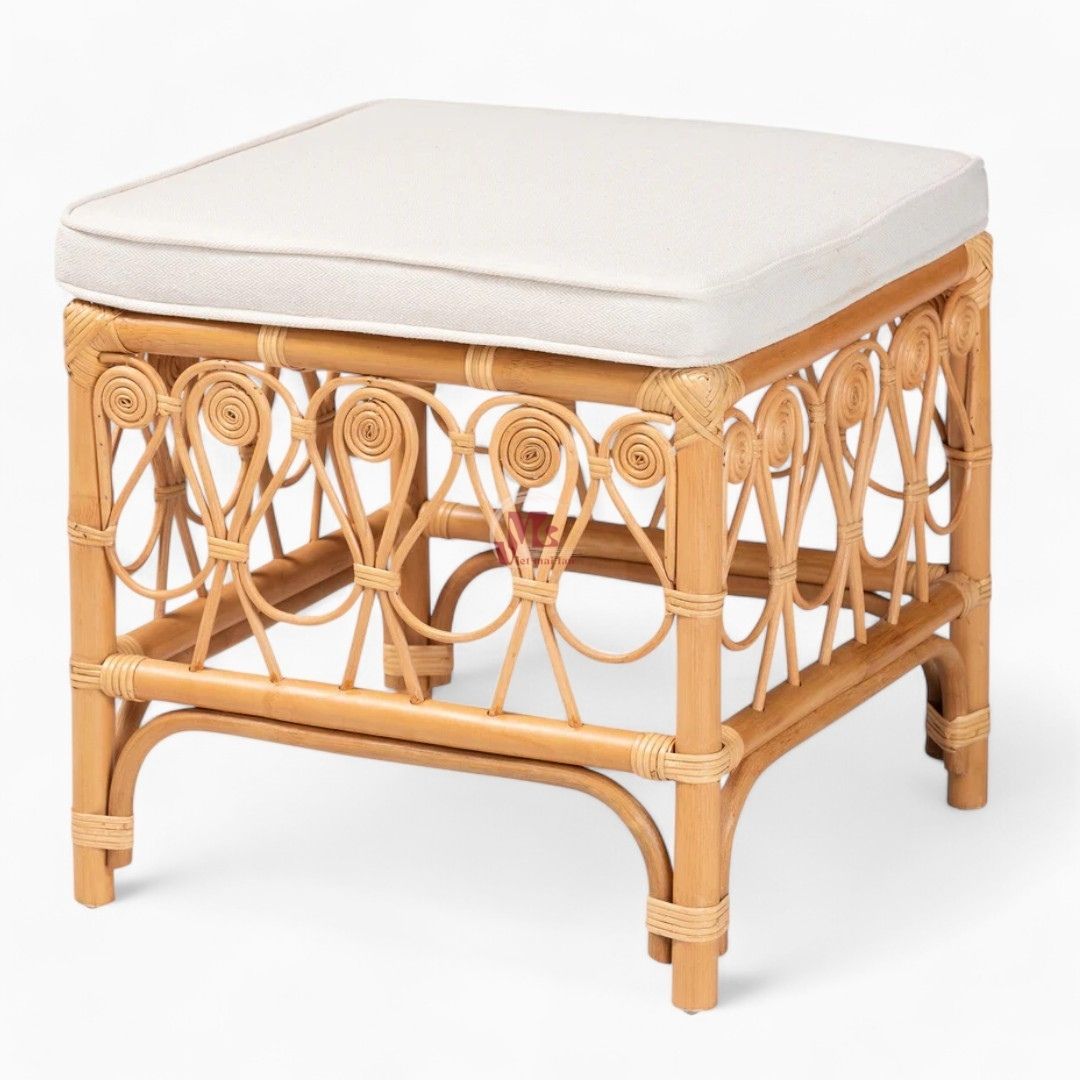 Square Rattan Footstool with Cushion