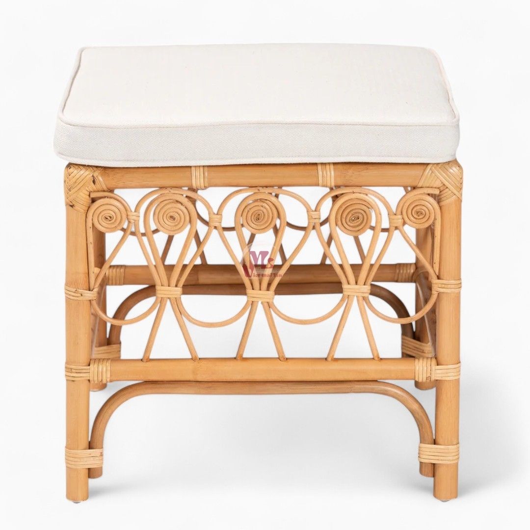 Square Rattan Footstool with Cushion