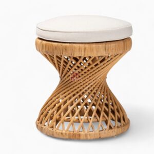 Round Rattan Footstool with Cushion