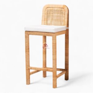 Rattan and Wooden Wicker Bar Stool