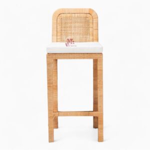 Rattan and Wooden Wicker Bar Stool