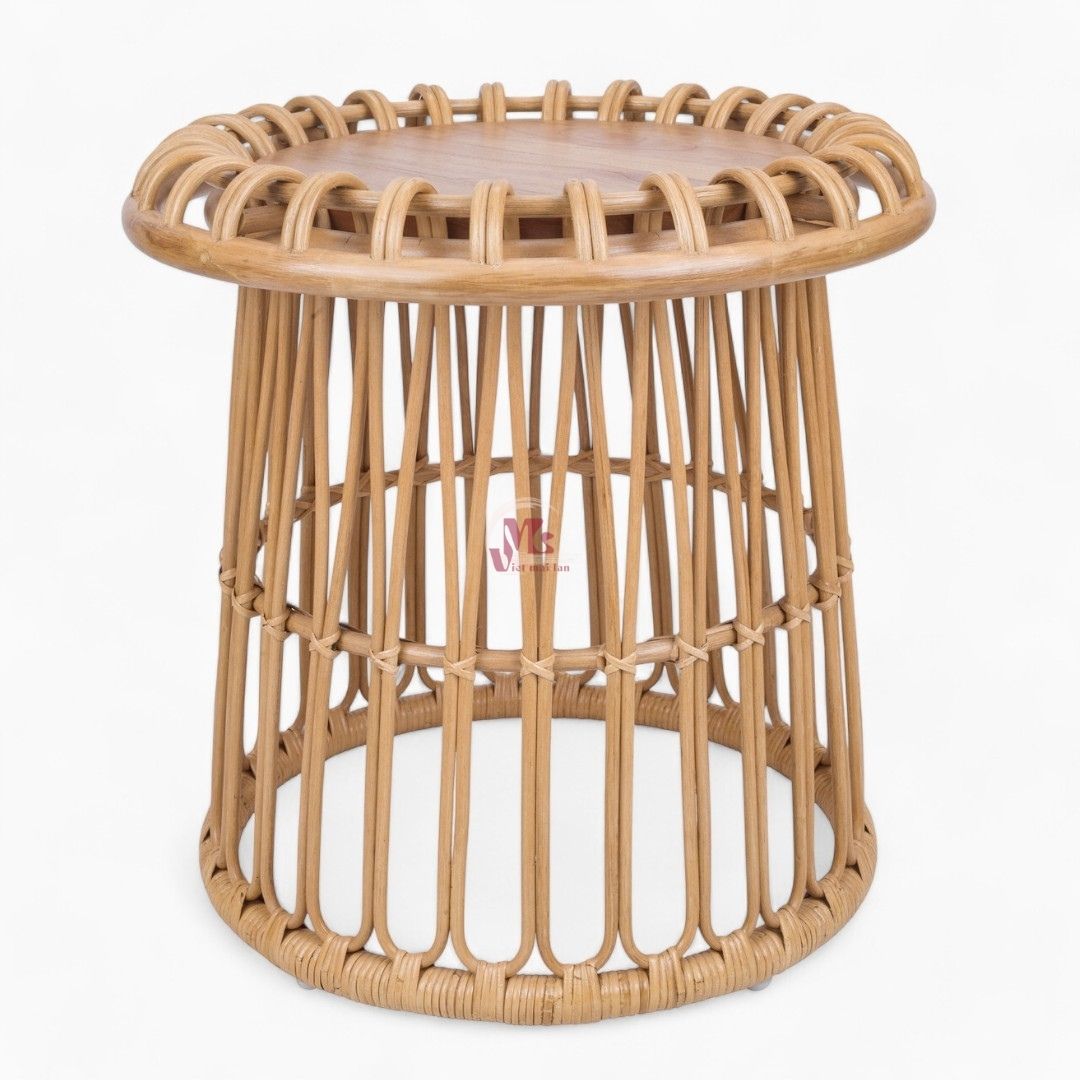 Boho Rattan Coffee Table with Wooden Top