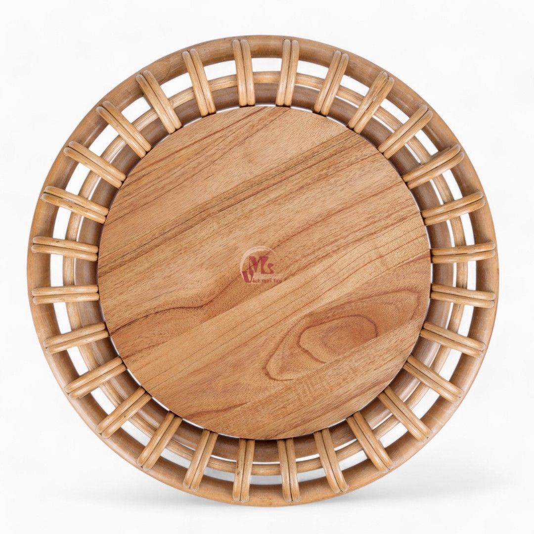 Boho Rattan Coffee Table with Wooden Top