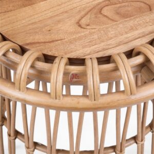 Boho Rattan Coffee Table with Wooden Top