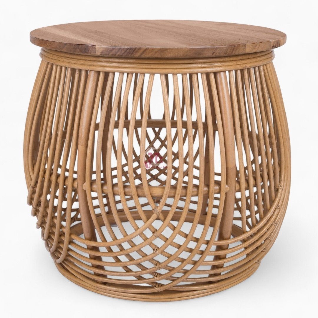 Vintage Wooden and Rattan Coffee Table