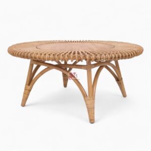 Round Vintage Rattan Coffee Table