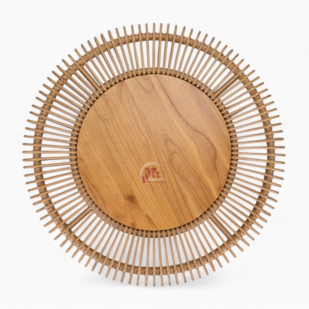 Round Vintage Rattan Coffee Table