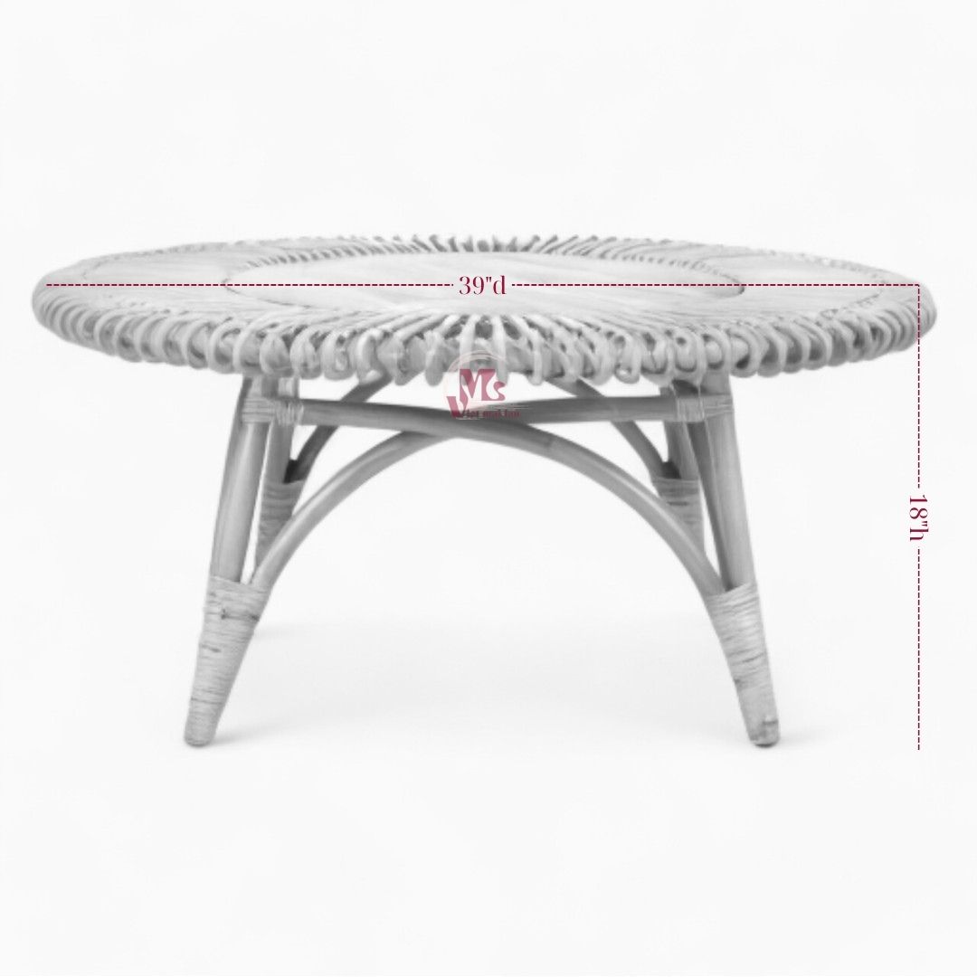 Round Vintage Rattan Coffee Table