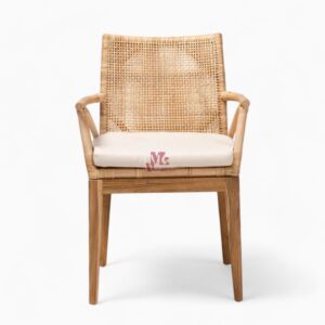 Indoor Rattan Dining Chair with Wooden Legs