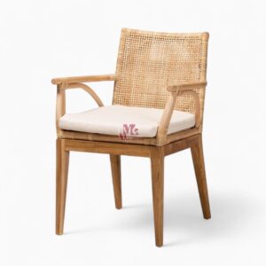 Indoor Rattan Dining Chair with Wooden Legs