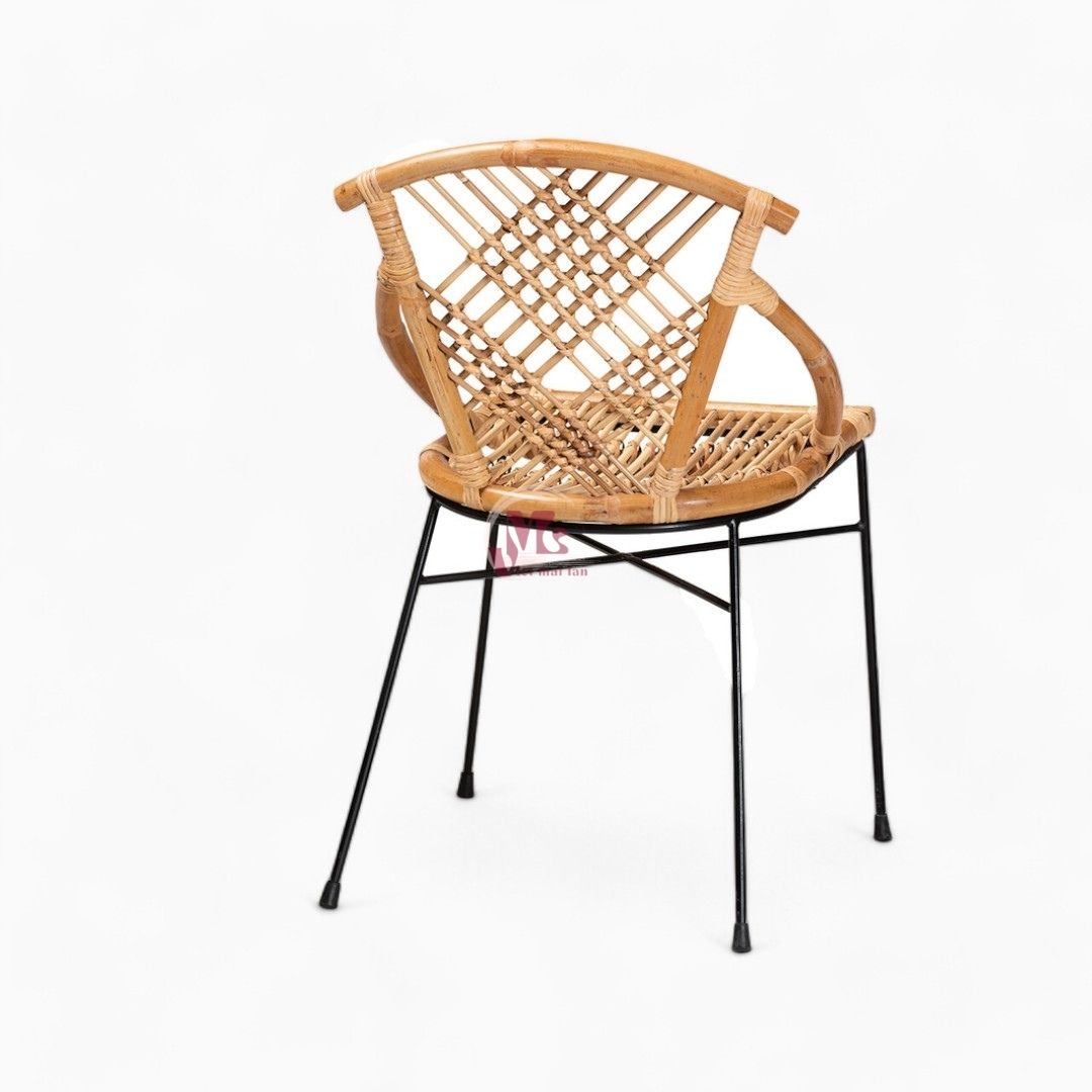 Simple Rattan Dining Chair with Iron Legs