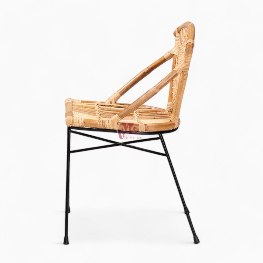 Simple Rattan Dining Chair with Iron Legs