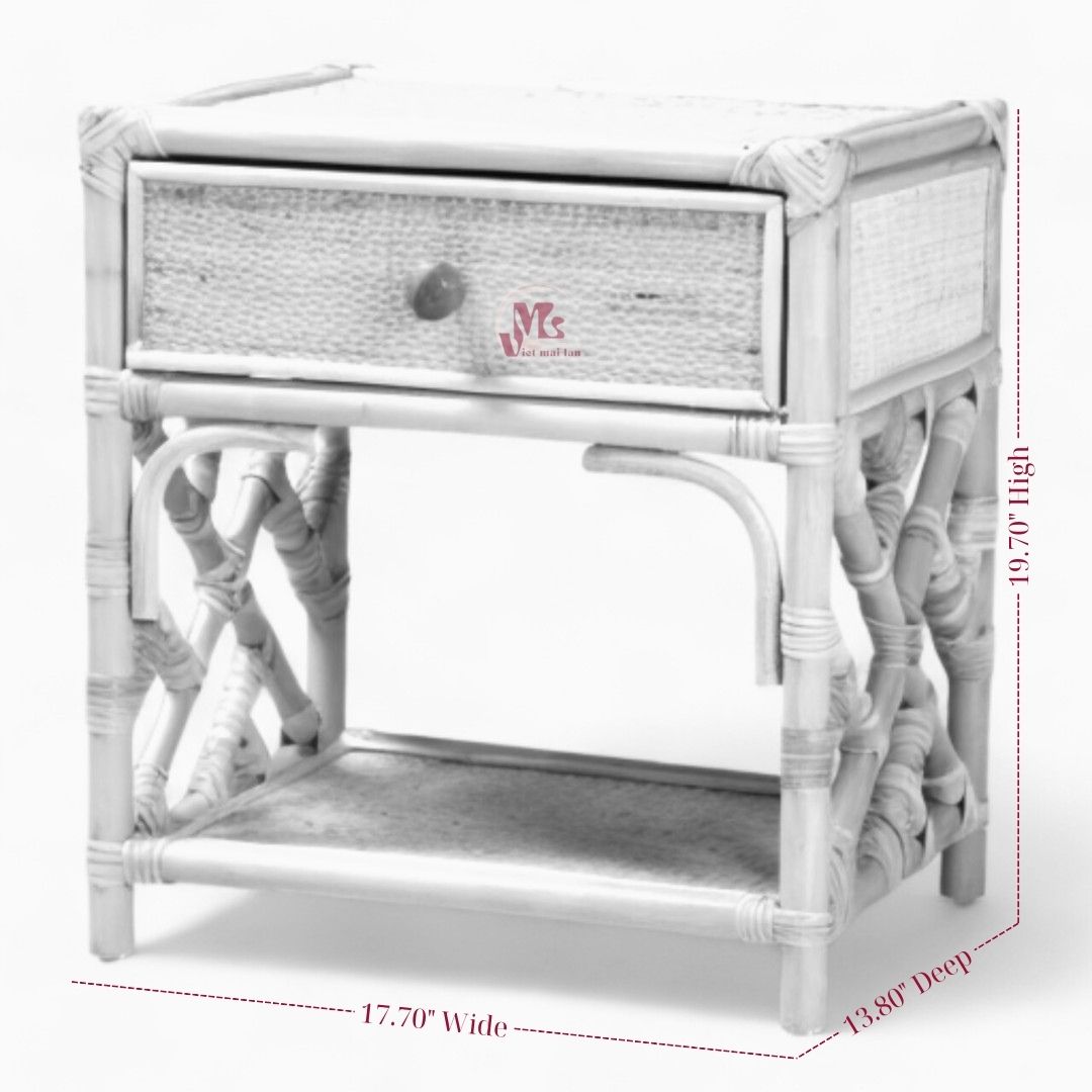 Boho Wicker Rattan Nightstand