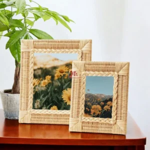 Woven rattan photo frame