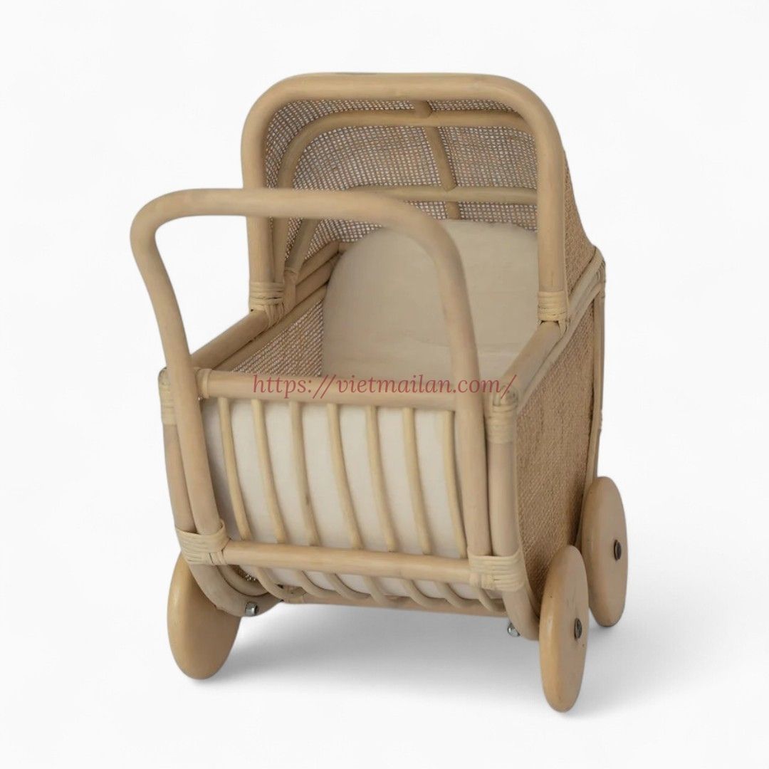 Boho Rattan Doll Stroller