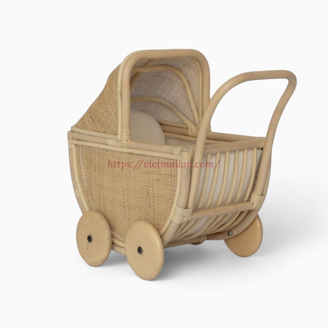 Boho Rattan Doll Stroller