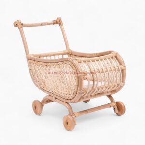 Boho Rattan Toy Stroller for Dolls