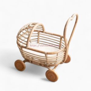 Handwoven Rattan Doll Pram