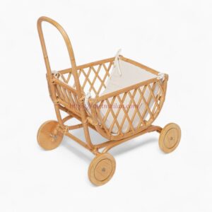 Handwoven Rattan Doll Pram