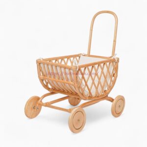 Handwoven Rattan Doll Pram