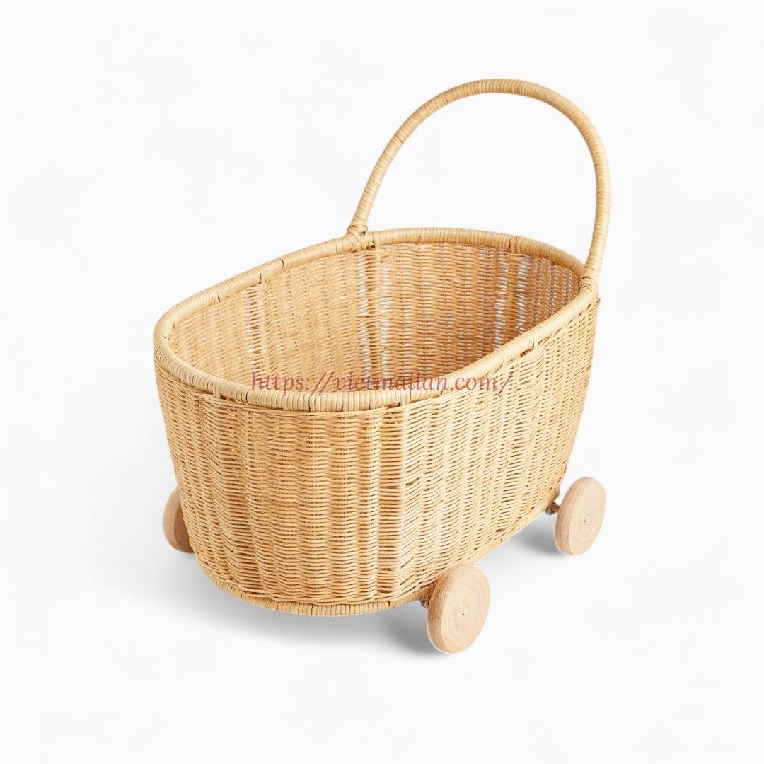 Minimalist Rattan Toy Stroller