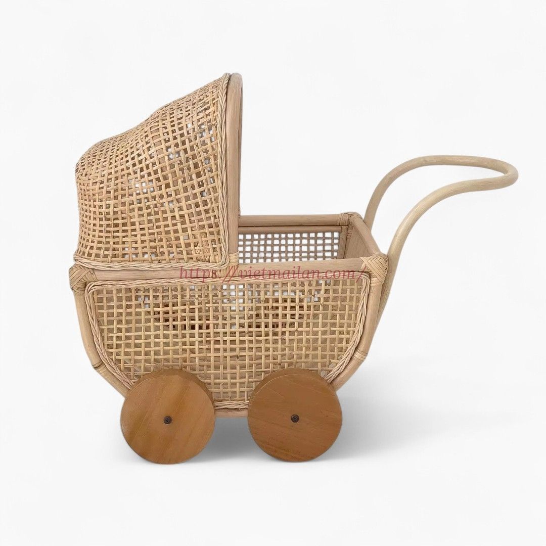 Natural Rattan Doll Pram