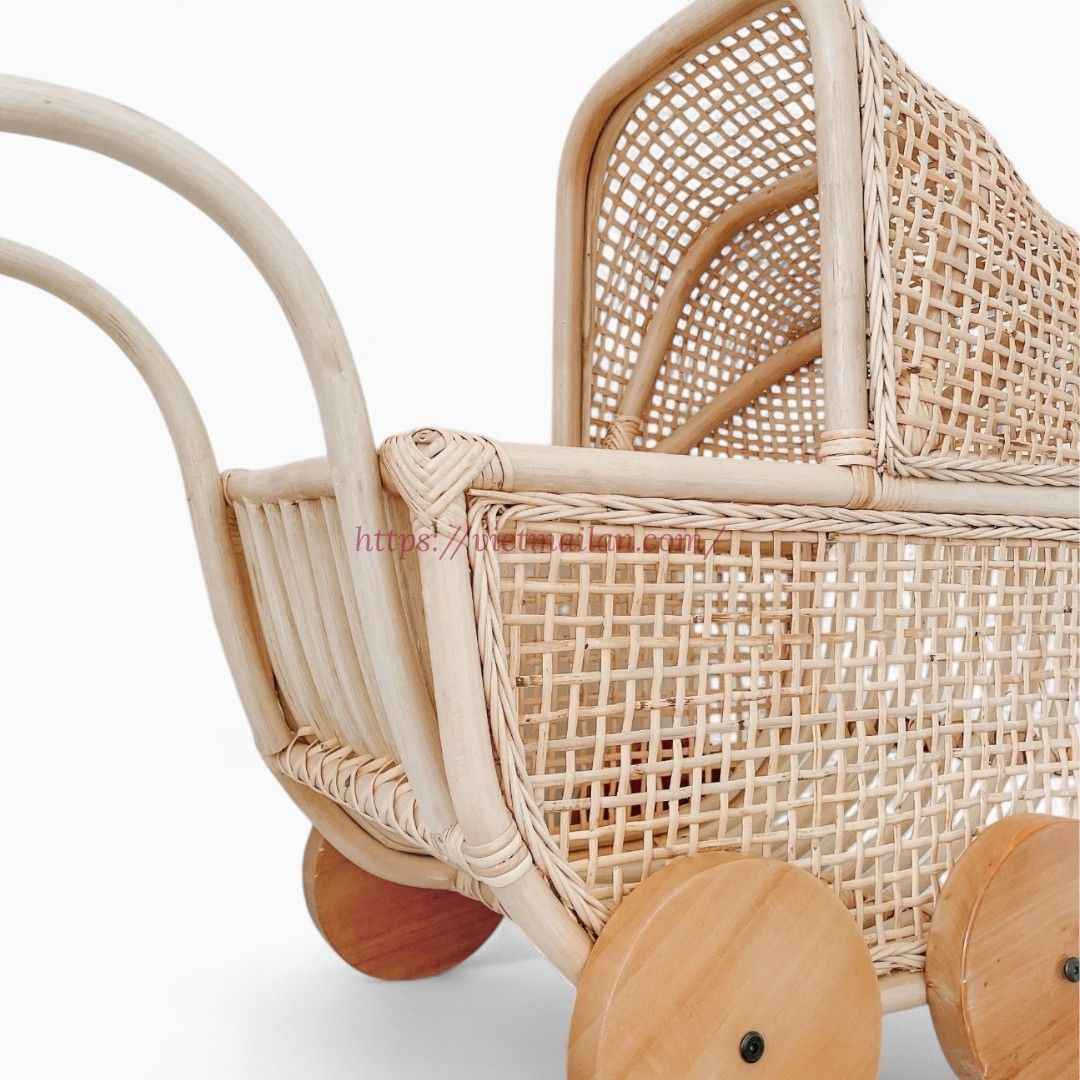 Natural Rattan Doll Pram
